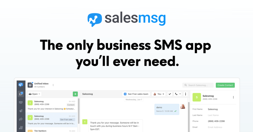 Salesmsg homepage and business texting platform overview