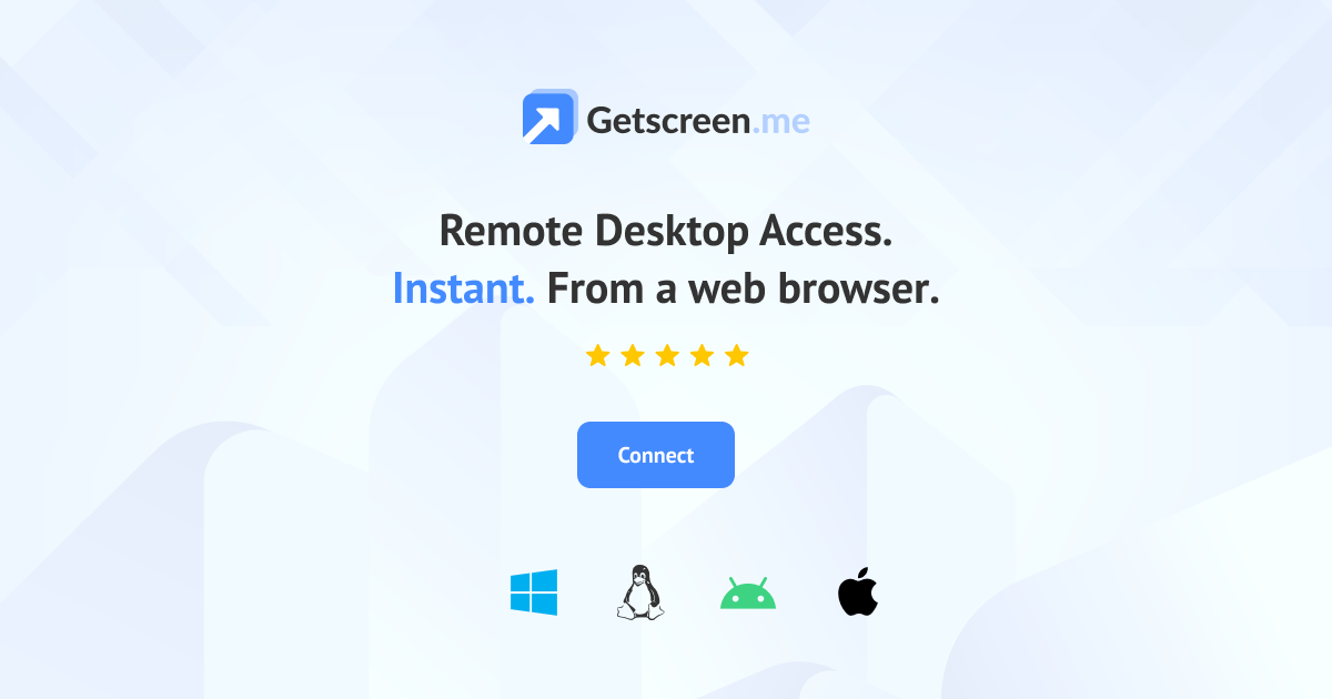 Getscreen.me homepage and browser-based remote access overview