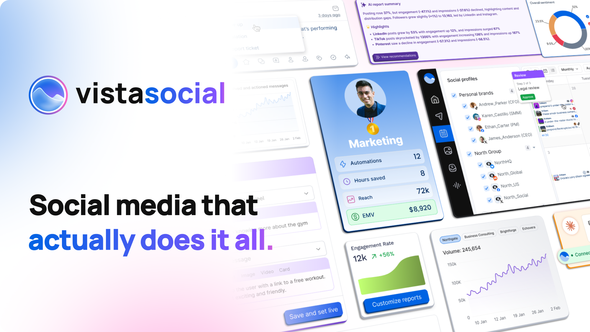 Vista Social pricing page and social media management overview