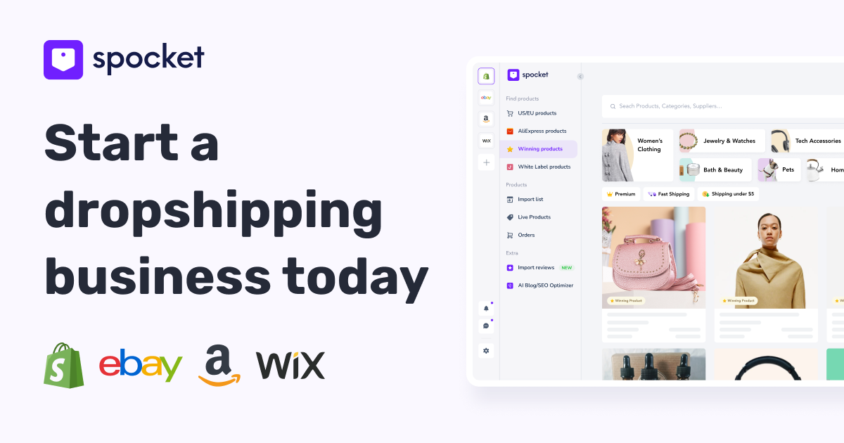Spocket homepage and dropshipping platform overview