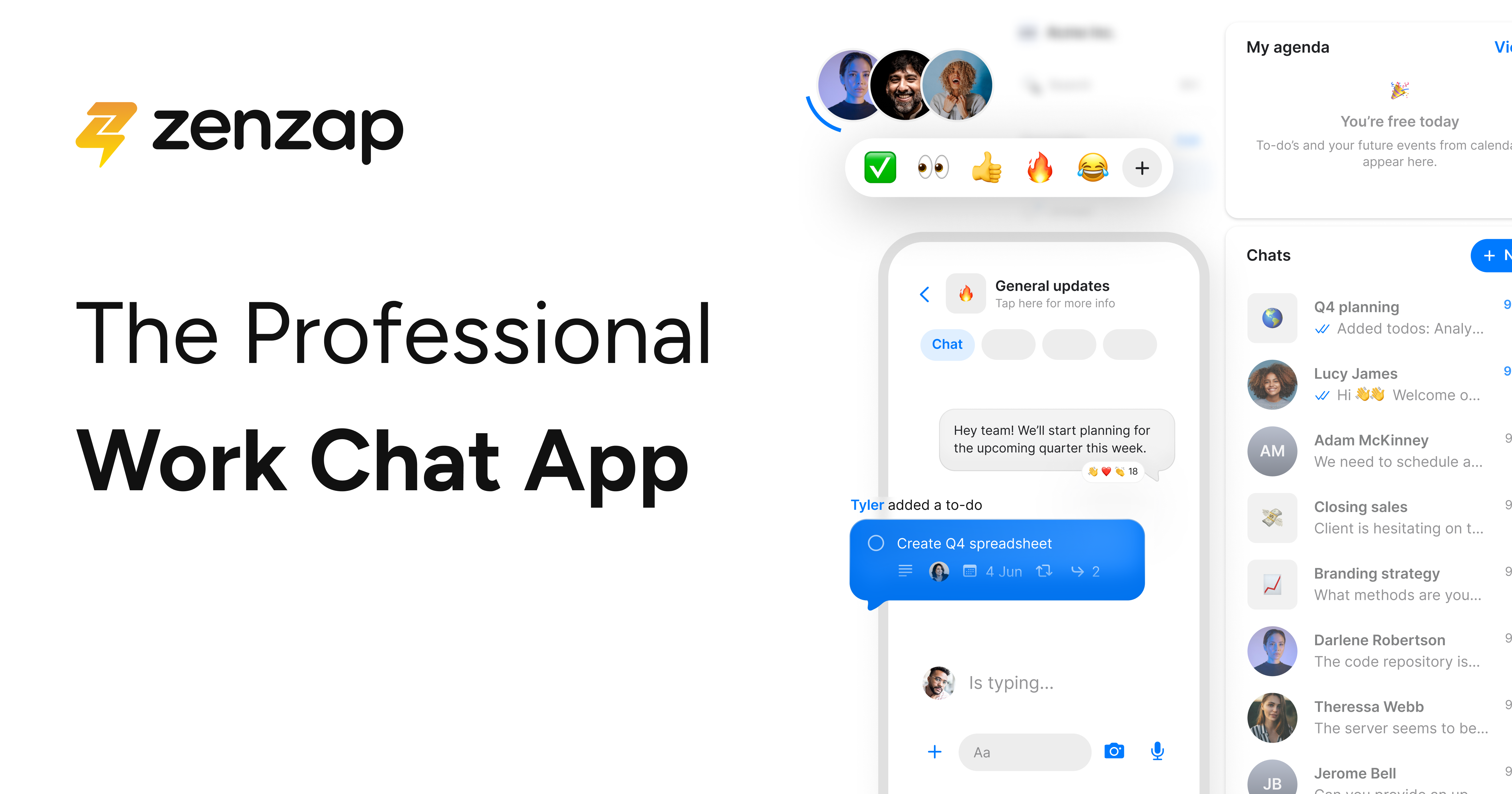 Zenzap homepage and professional work chat overview