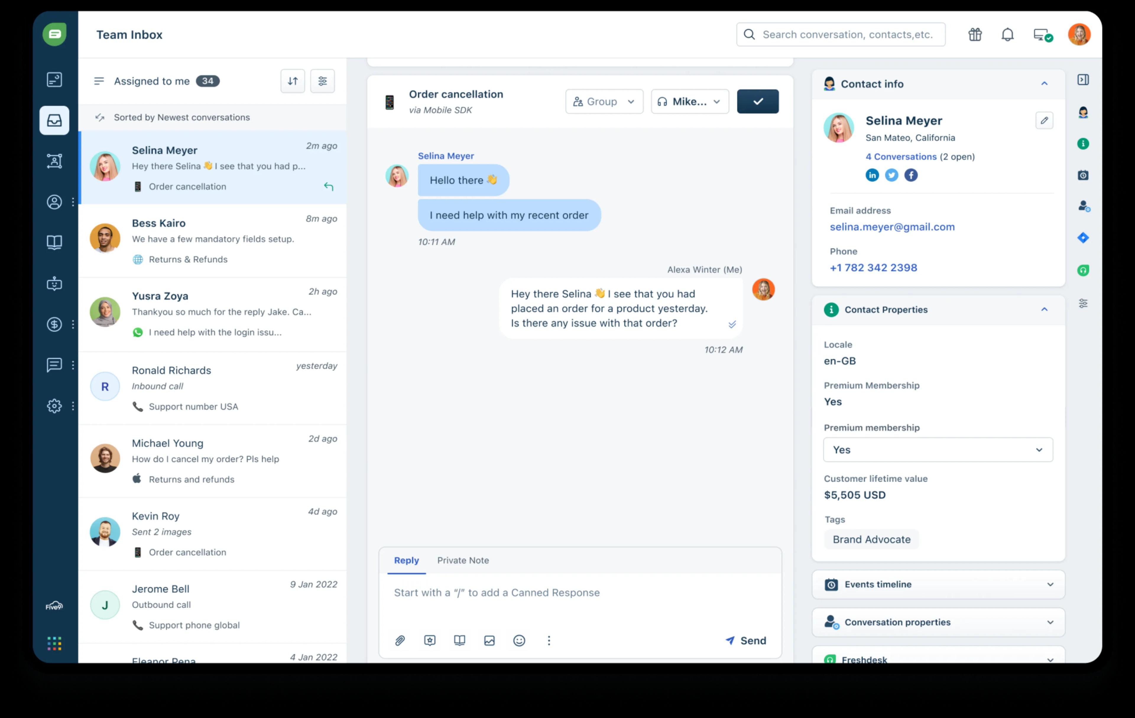 Freshchat omnichannel channels including chat, email, SMS, and social messaging