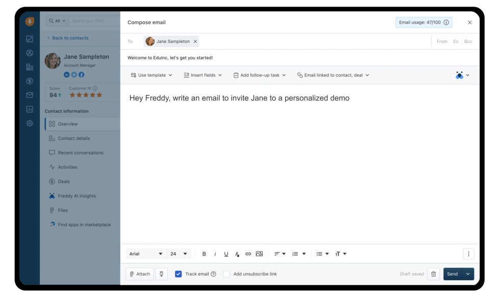 Freshsales communication, email, phone, and multichannel engagement workflow