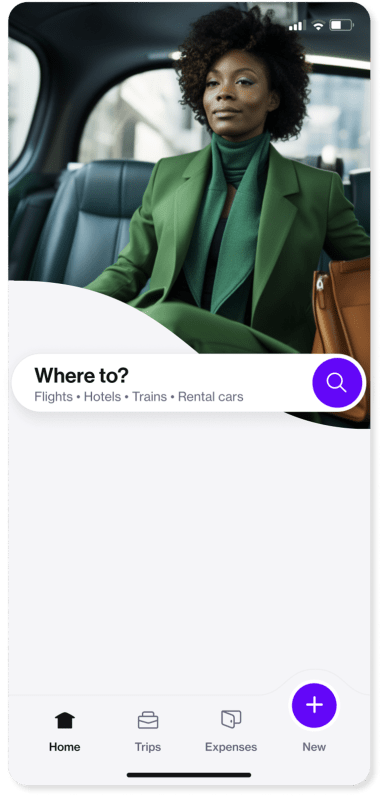 Navan travel booking interface with flights, hotels, and trip options