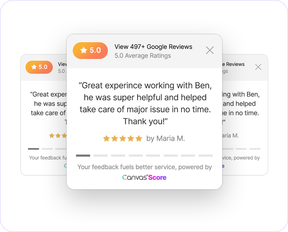 CanvasScore review widget and Google review tracking screen