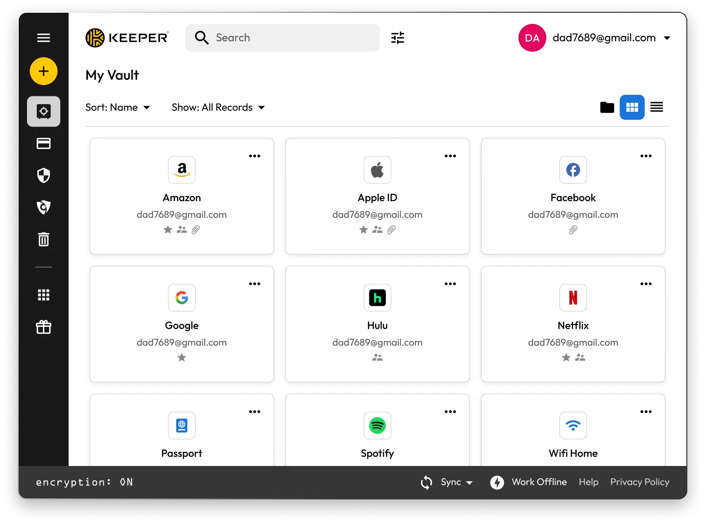 Keeper Security password vault and secure storage interface