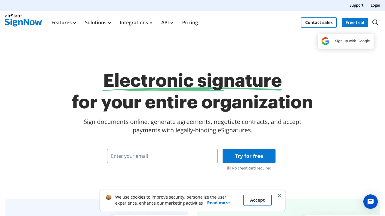SignNow pricing and API workflow page