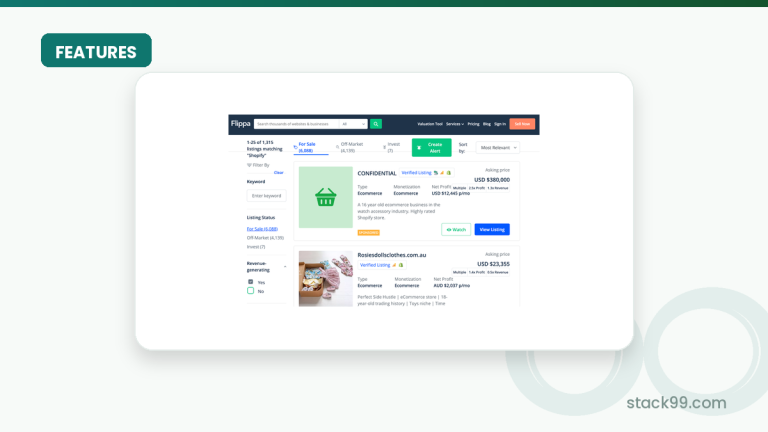 Flippa.com Top Features 2026