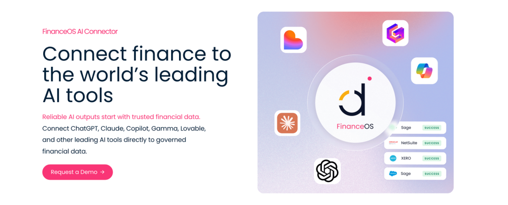 Datarails FinanceOS AI Connector page describing governed financial data for AI tools