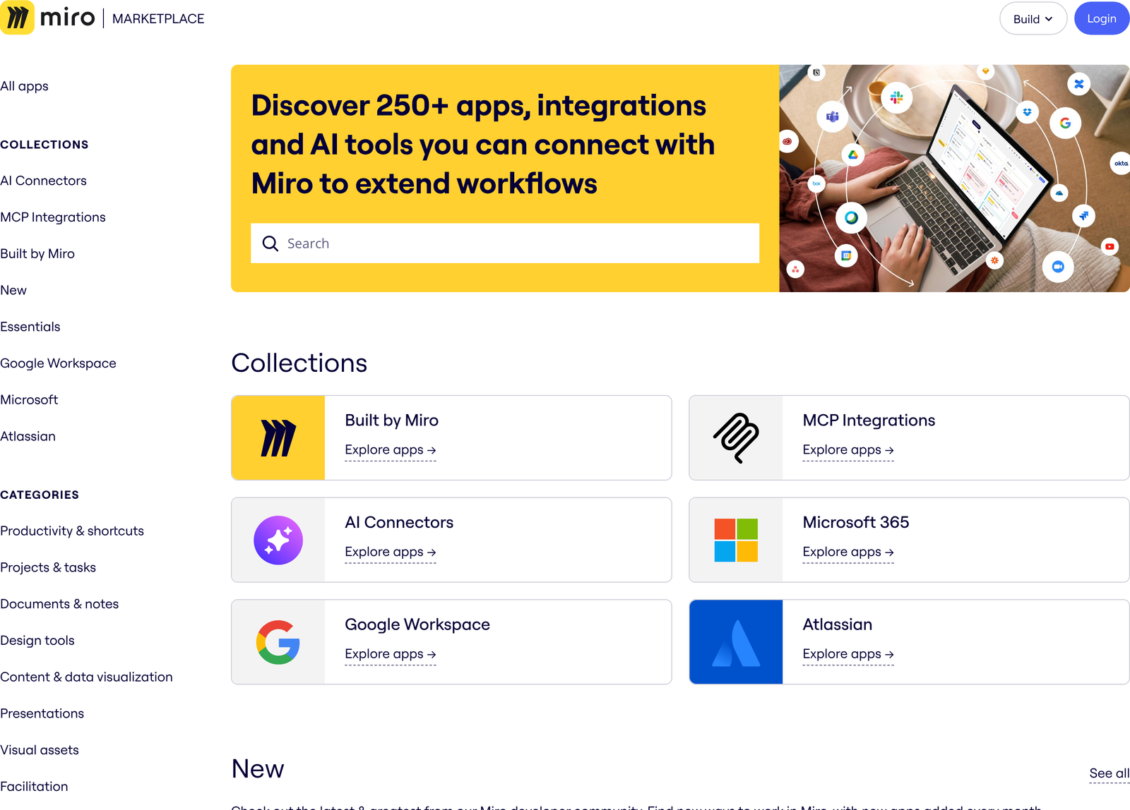 Miro Marketplace directory showing integration categories and app collections