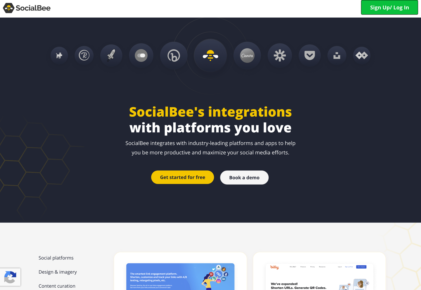 SocialBee URL shortener integrations including Bitly, Rebrandly and Replug