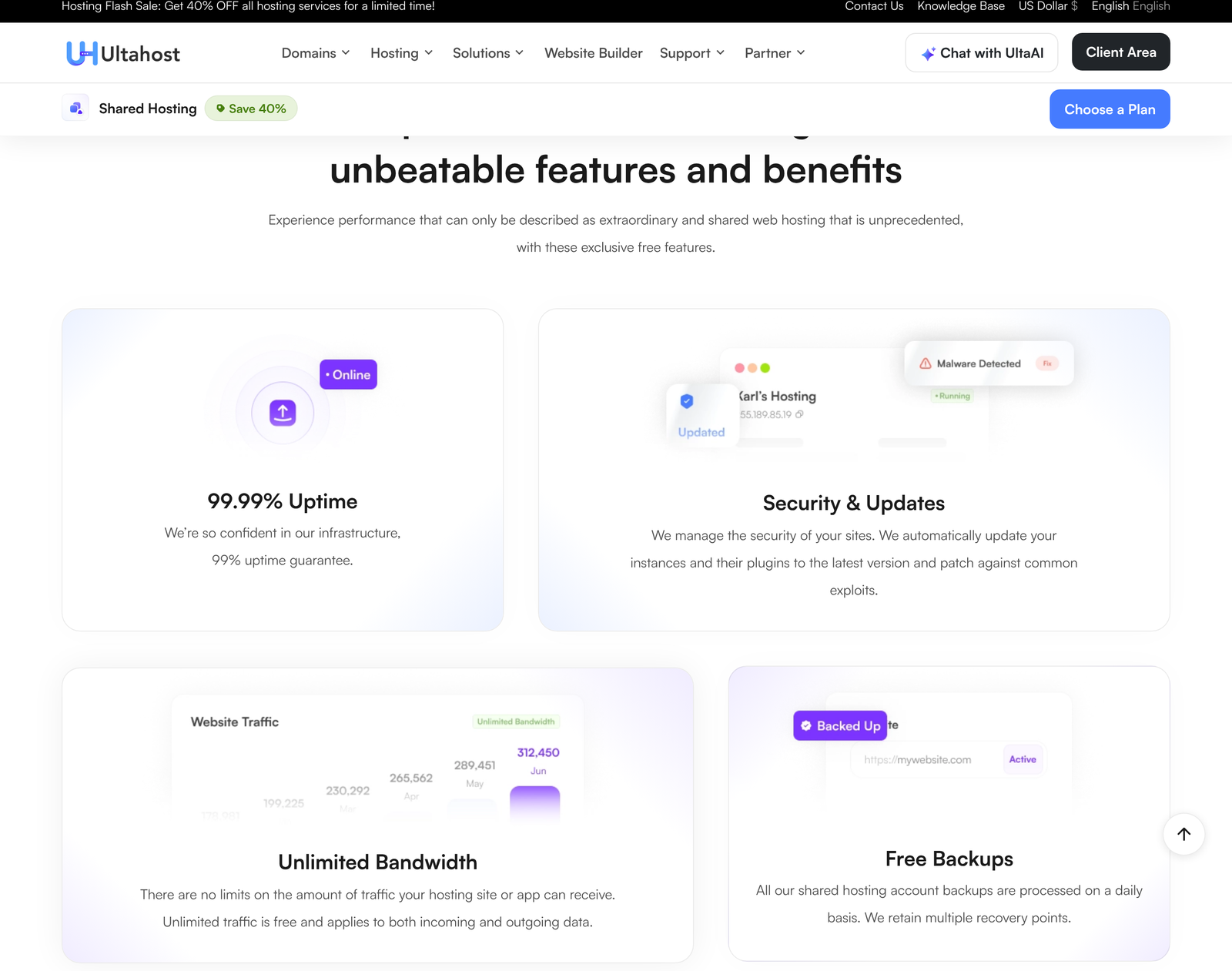 Ultahost shared hosting feature list