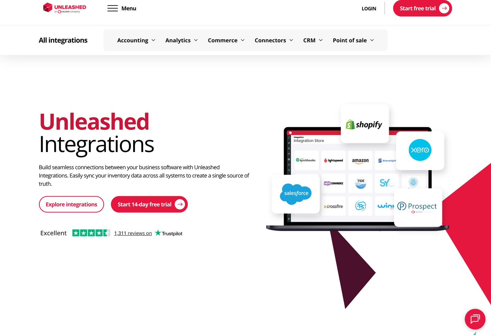 Unleashed app marketplace showing the three integration levels: Native, 3rd Party and ERP Partner